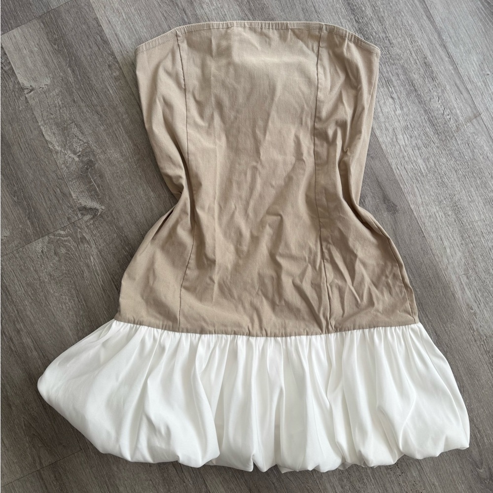 Strapless Tan and White Dress